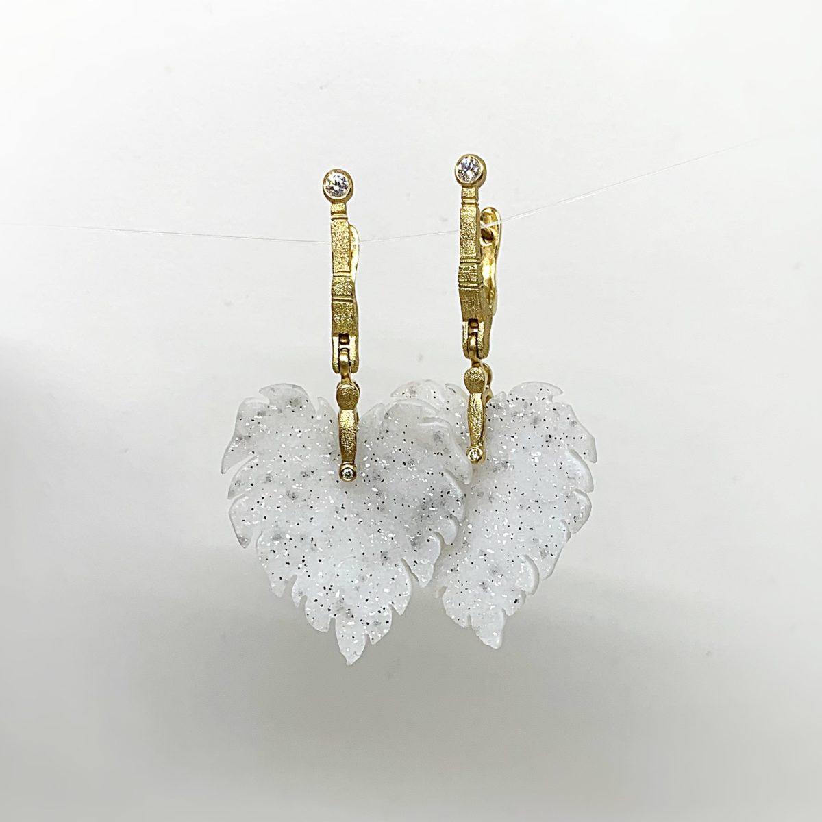 Yellow Gold and Druzy Leaf Earrings