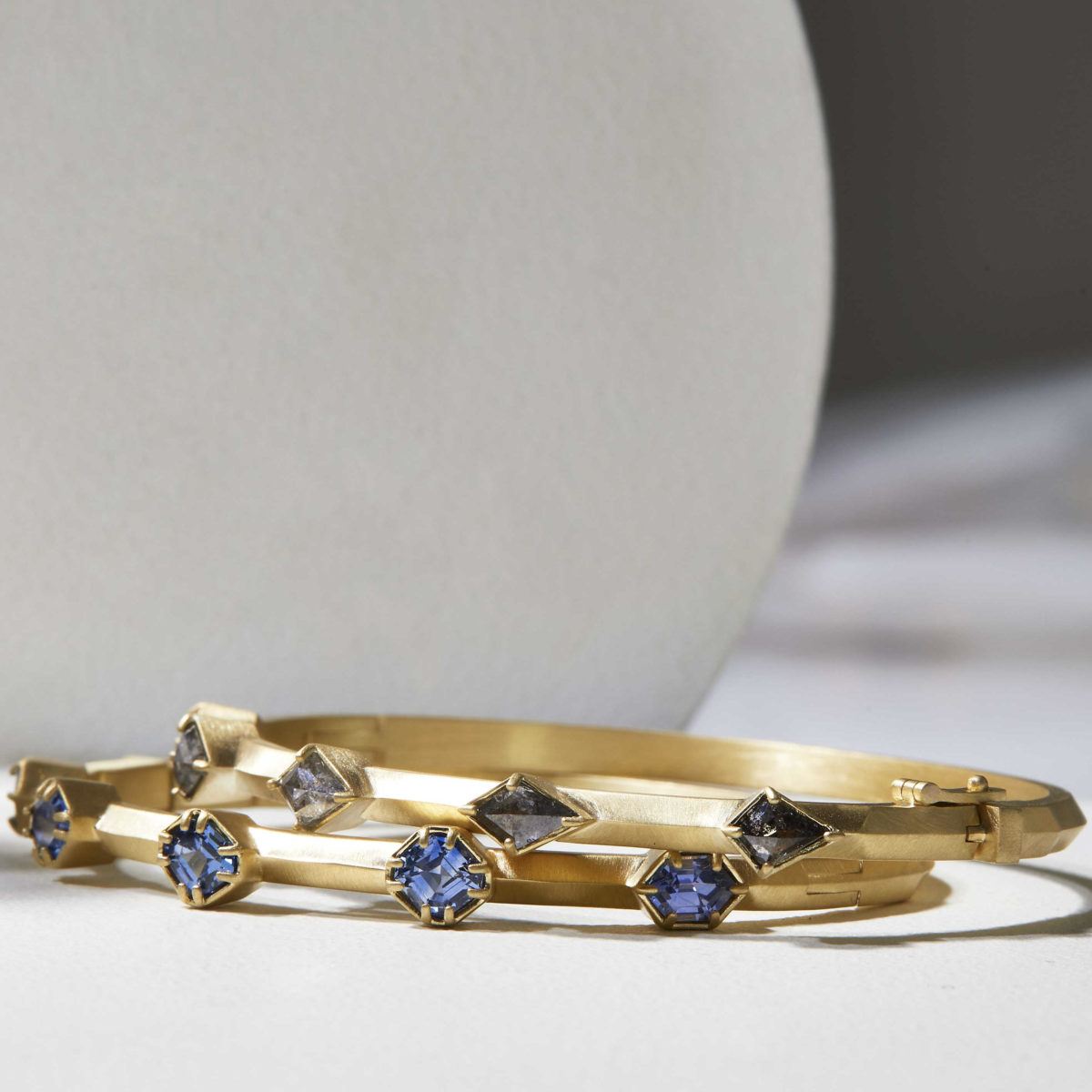 Hinged Sapphire and Gold Cuff Bracelet