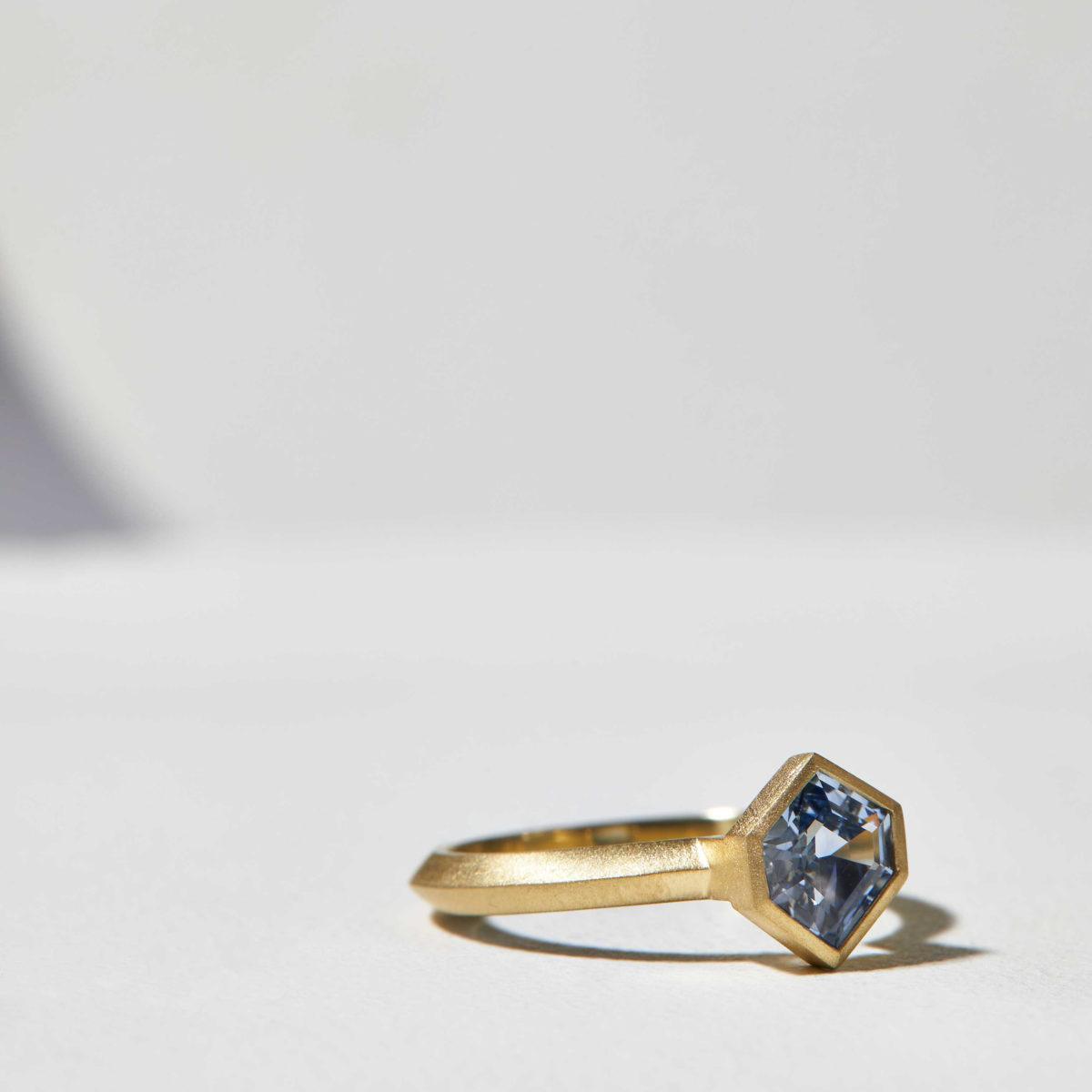 Yellow Gold and Geometric Sapphire Ring