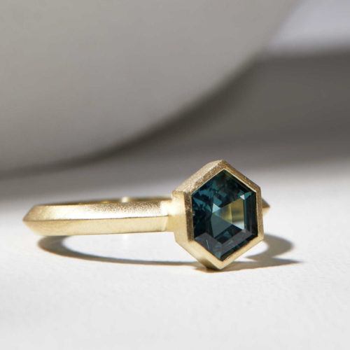 Yellow Gold Green Sapphire Geometric Ring