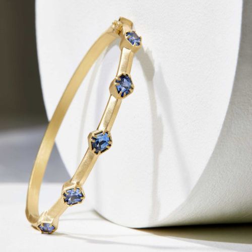 Hinged Sapphire and Gold Cuff Bracelet