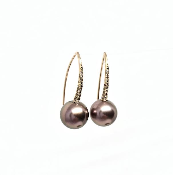 Rose Gold Tahitian Cultured Pearl Wire Earrings