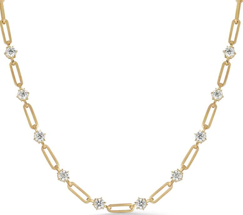 Yellow Gold and Diamond Elongated Oval Necklace