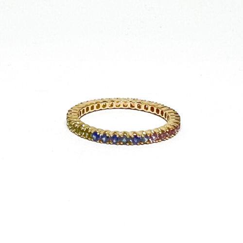Yellow Gold and Rainbow Sapphire Prong Band