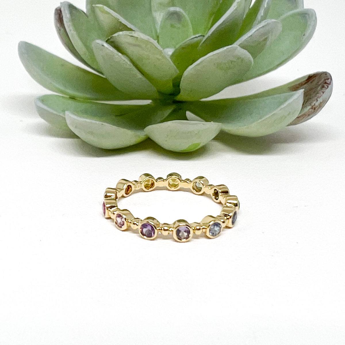 Yellow Gold and Rainbow Sapphire Bubble Ring
