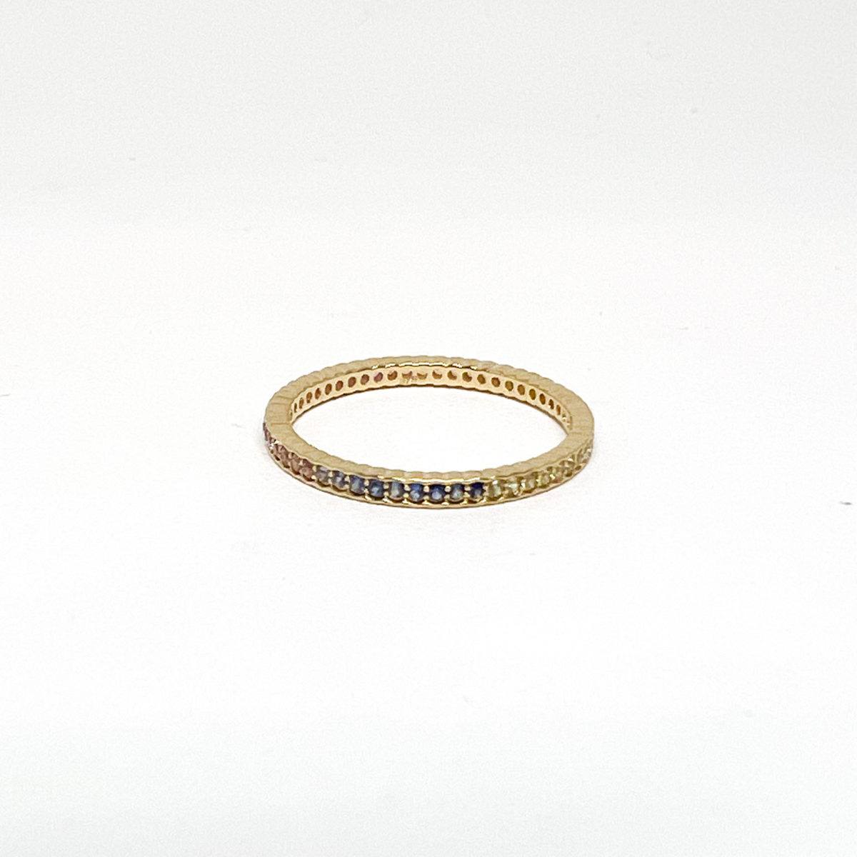 Yellow Gold and Rainbow Sapphire Scalloped Band