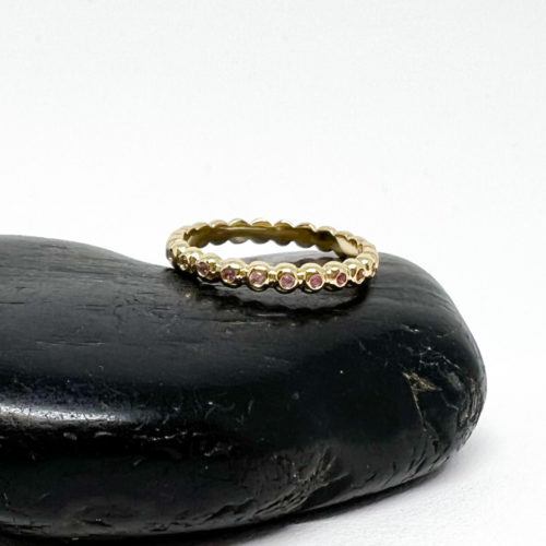 Yellow Gold and Rainbow Sapphire Beaded Ring