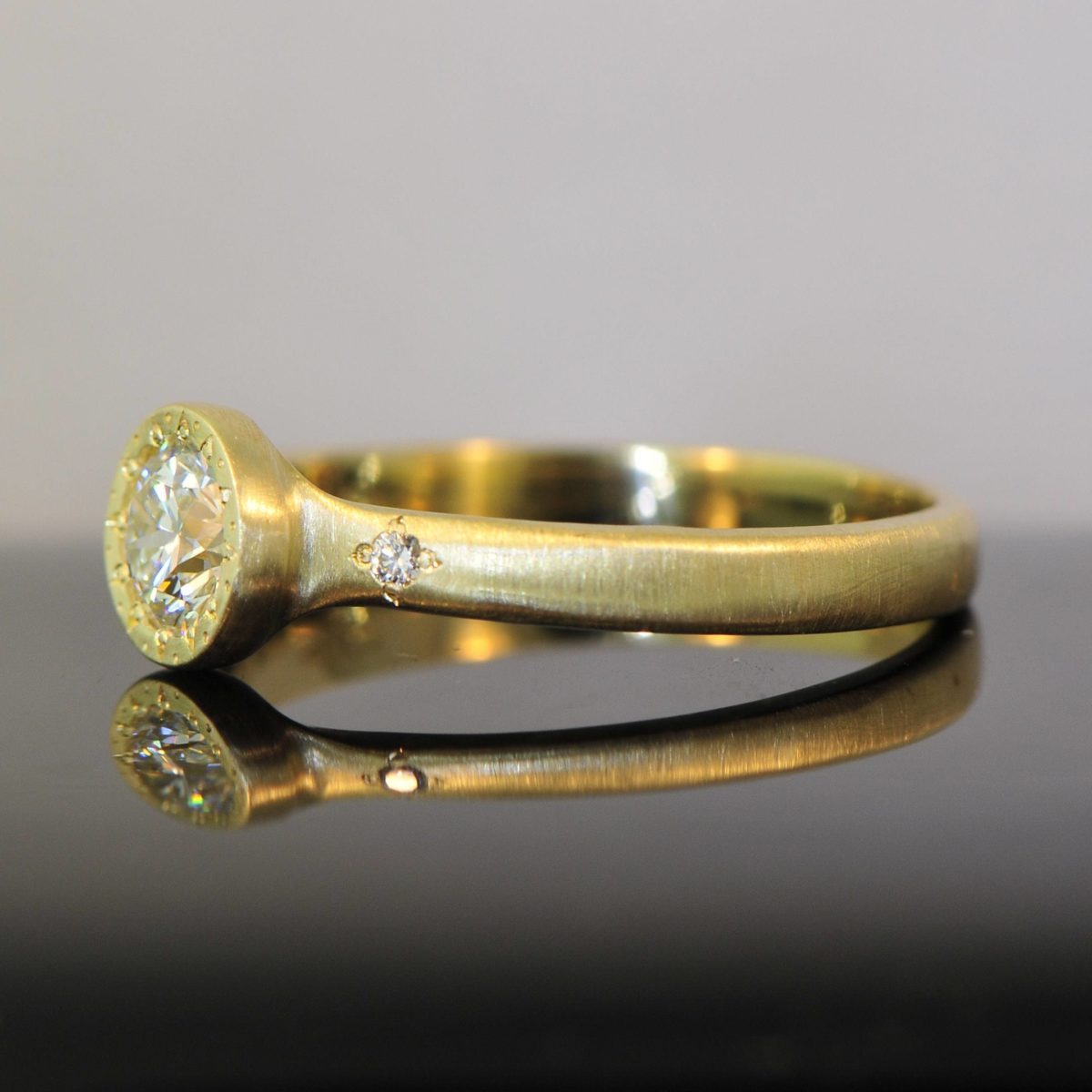 Hand Etched Bezel Set Diamond Engagement Ring