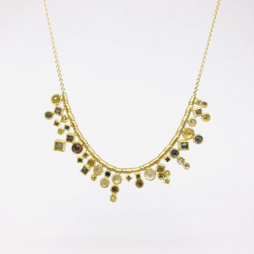Yellow Gold and Raw Diamond Handforged Necklace