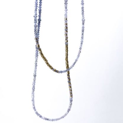 Faceted Gray Diamond and Gold Beaded Necklace