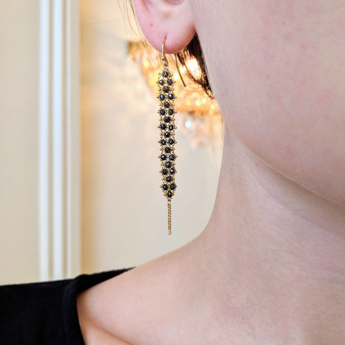 Black Diamond Long Textile Earring