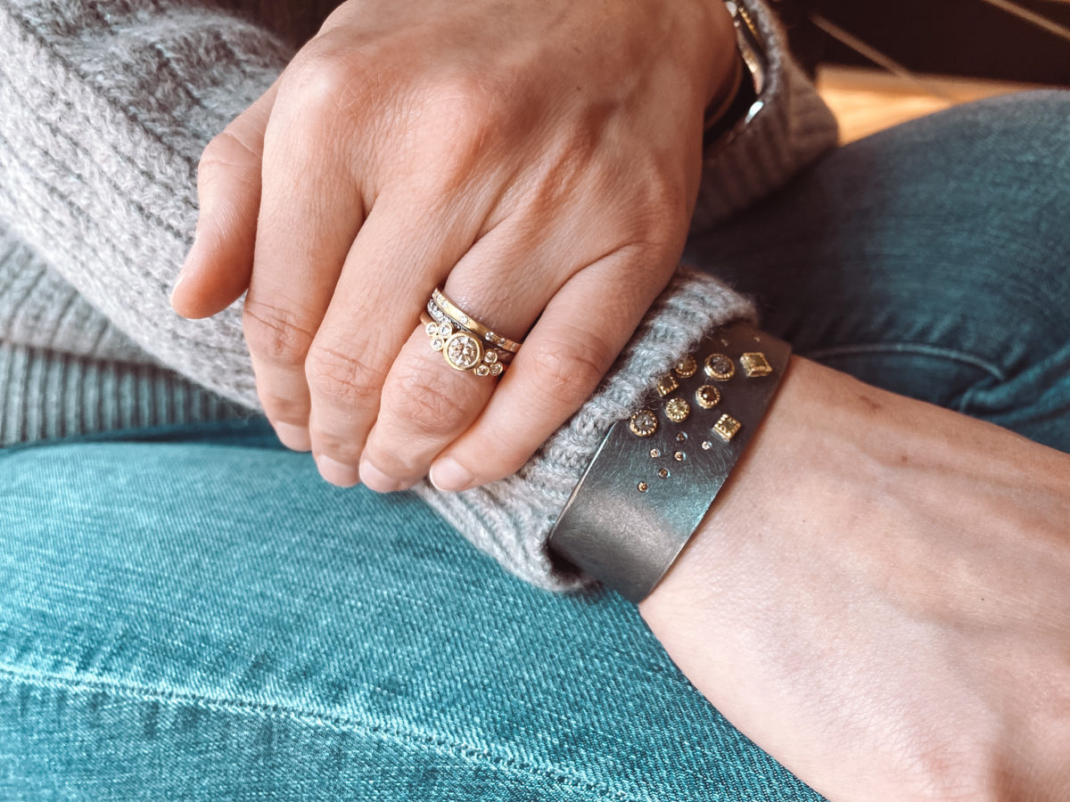 Mixed Metal Rose Cut Diamond Cuff