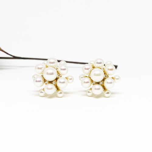 Yellow Gold, Diamond, Pearl Orbit Earrings