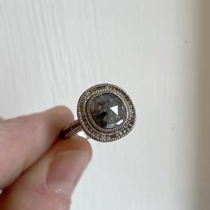 Palladium Rose Cut Gray Diamond Ring