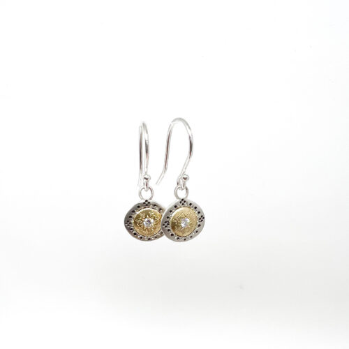 Yellow Gold, Sterling and Diamond Earrings