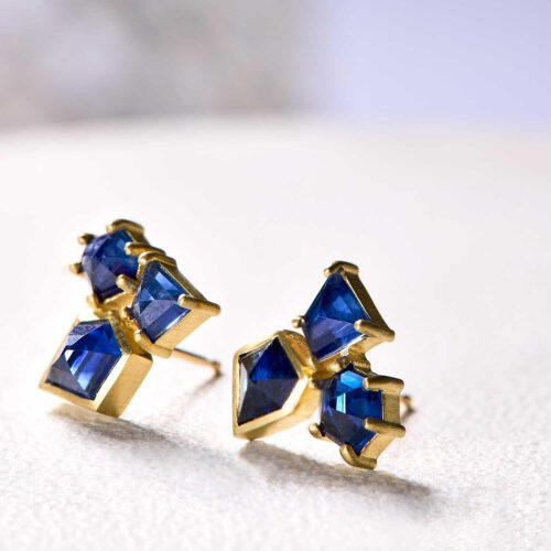 Yellow Gold Sapphire Cluster studs