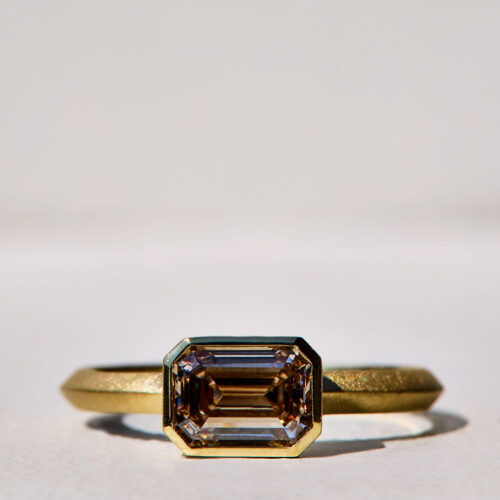 1.08 CT Brown Emerald Cut Diamond Ring