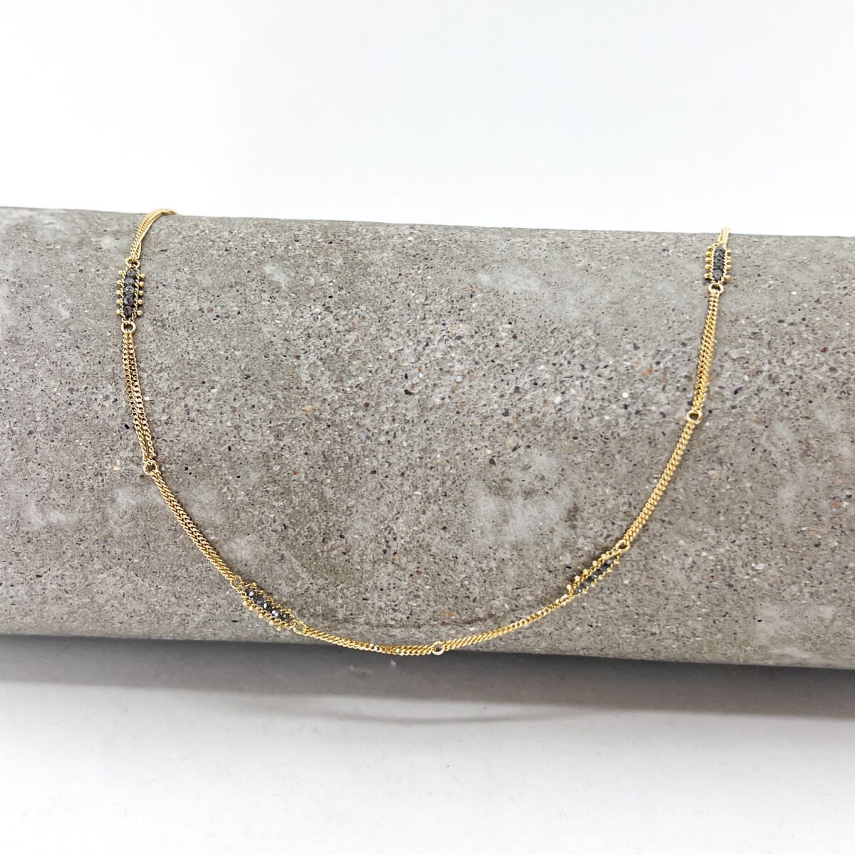 Yellow Gold and Grey Diamond Textile Station Necklace