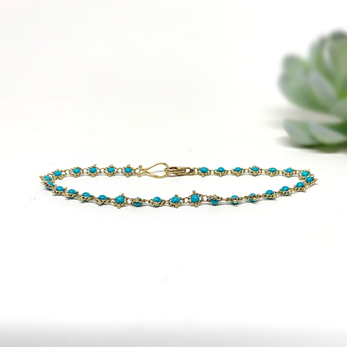 Woven Yellow Gold and Turquoise Bracelet