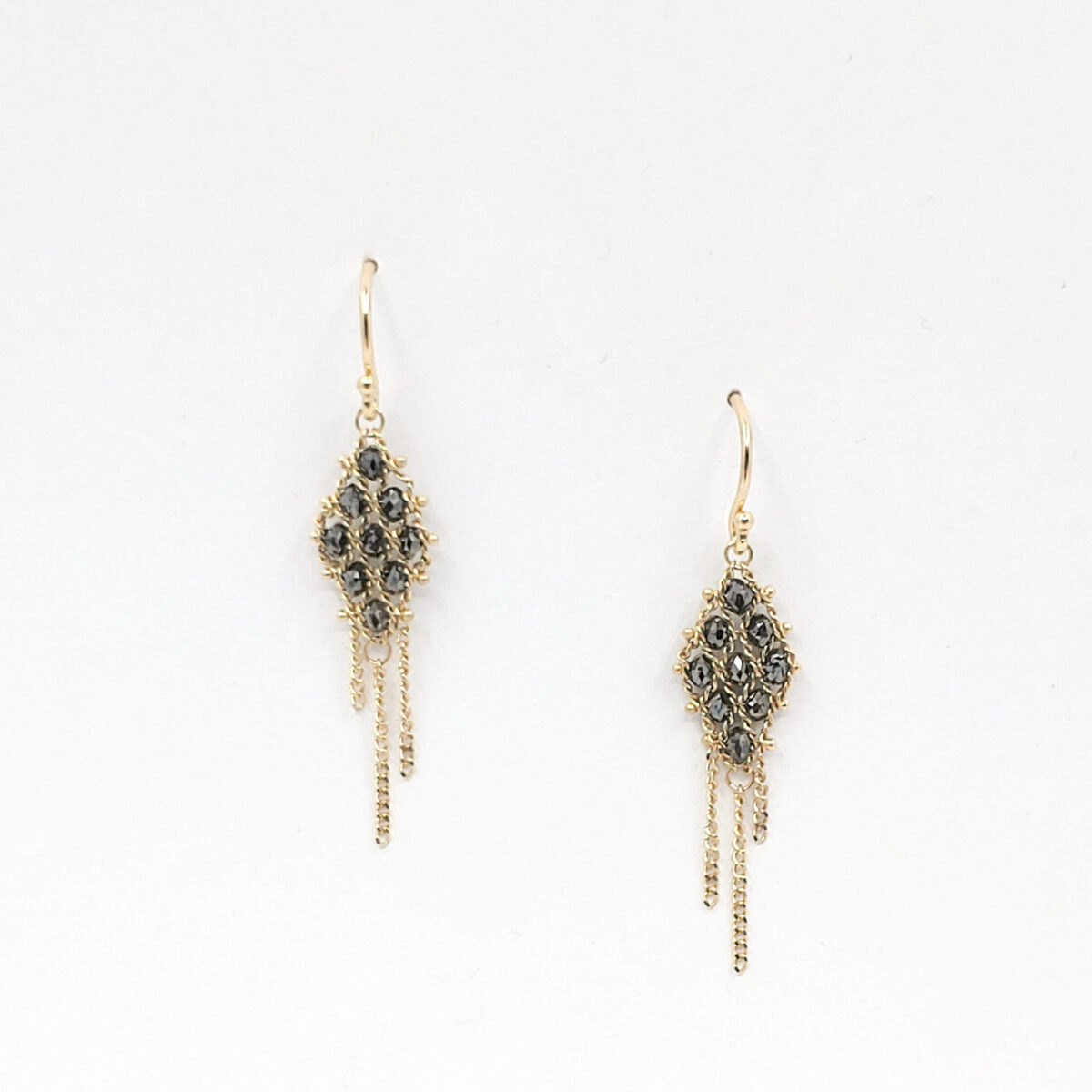 Yellow Gold and Black Diamond Textile Earring