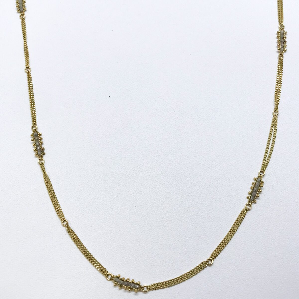 Yellow Gold Silver Diamond Textile Station Necklace