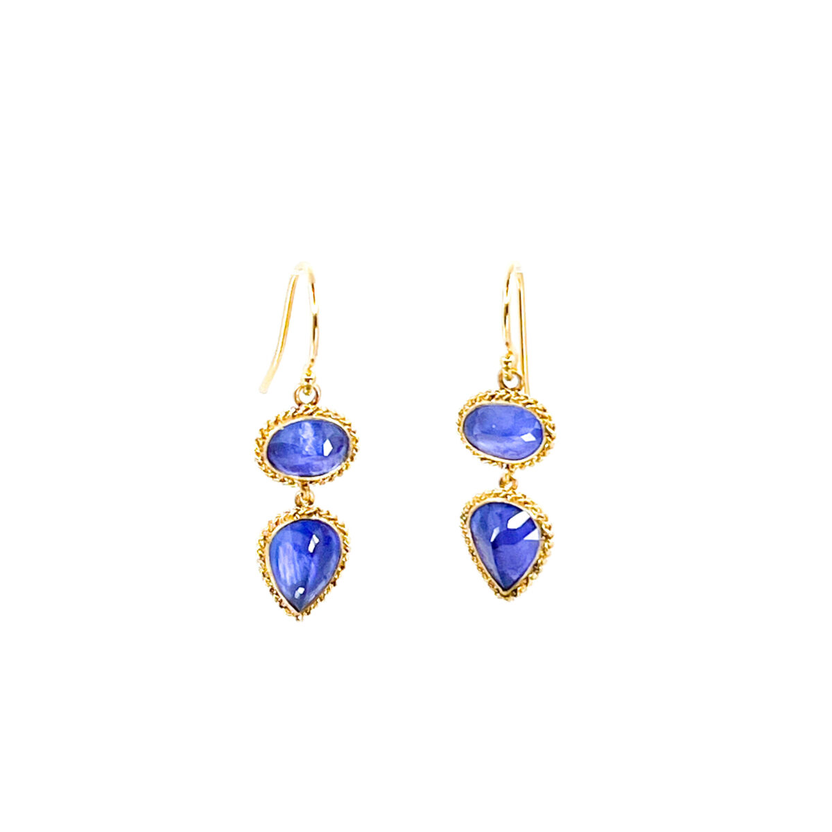 Yellow Gold and Tanzanite Double Drop Earrings
