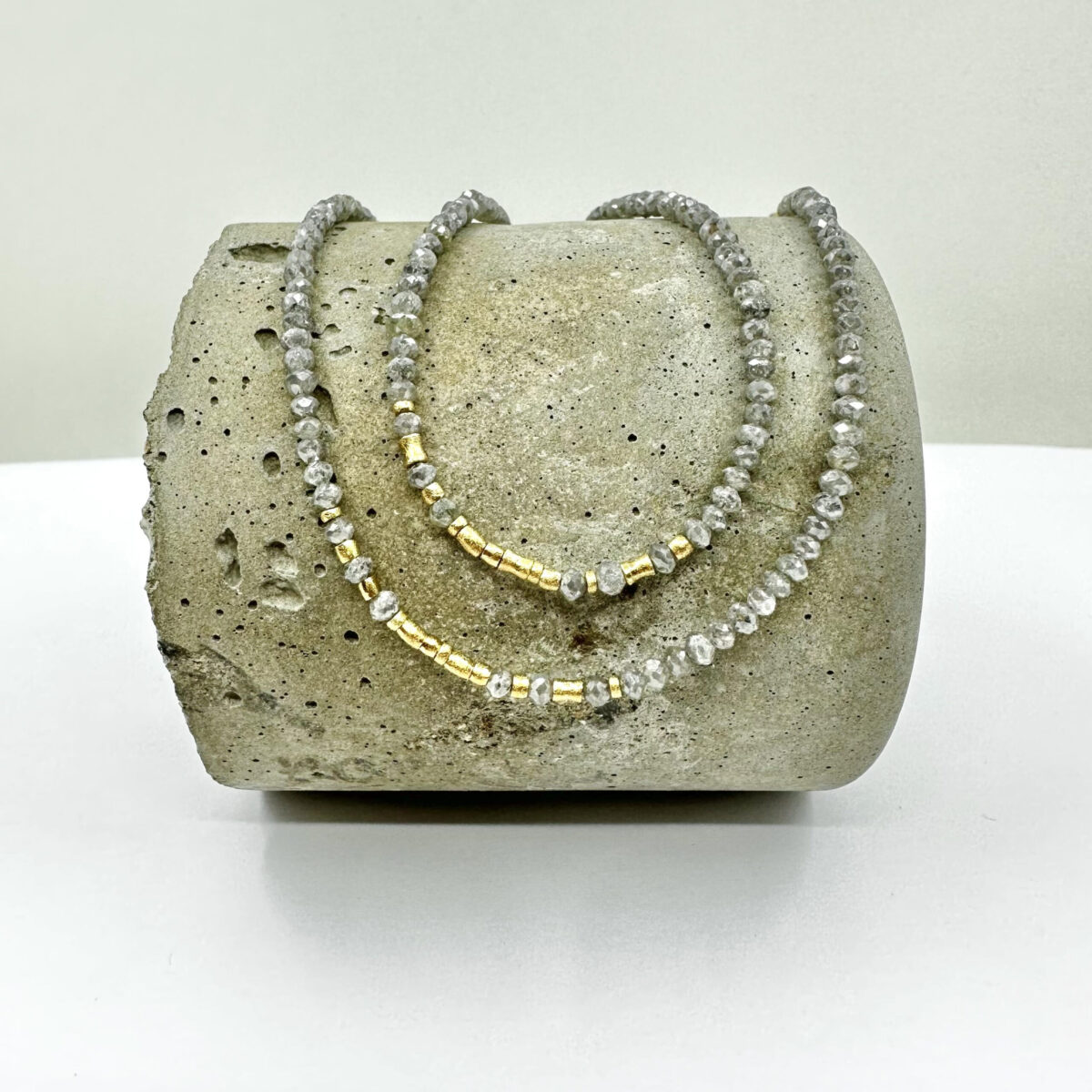 Gray and Gold Diamond Beaded Necklace