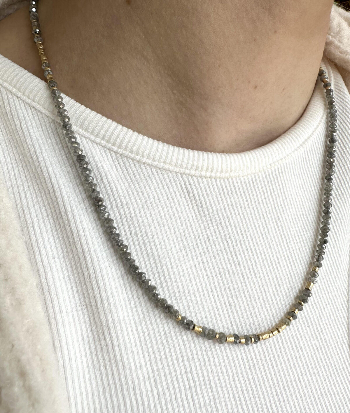 Gray and Gold Diamond Beaded Necklace