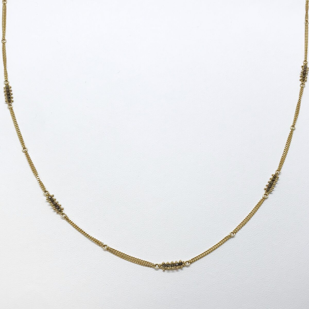 Yellow Gold Champagne Diamond Textile Station Necklace