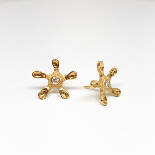 Yellow Gold and Diamond Star-shaped Posts