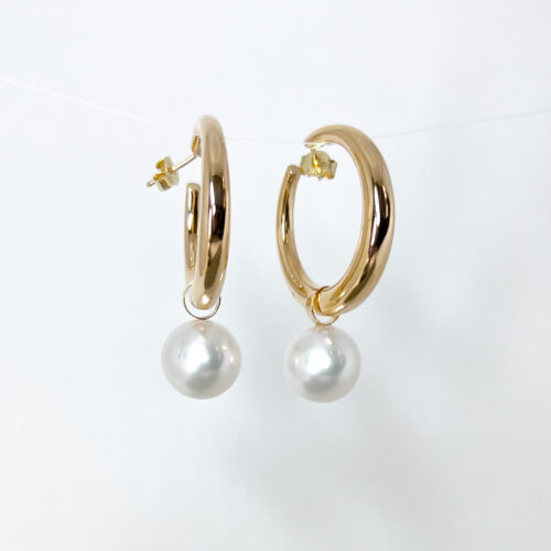 Yellow Gold and South Sea Pearl Large Hoops