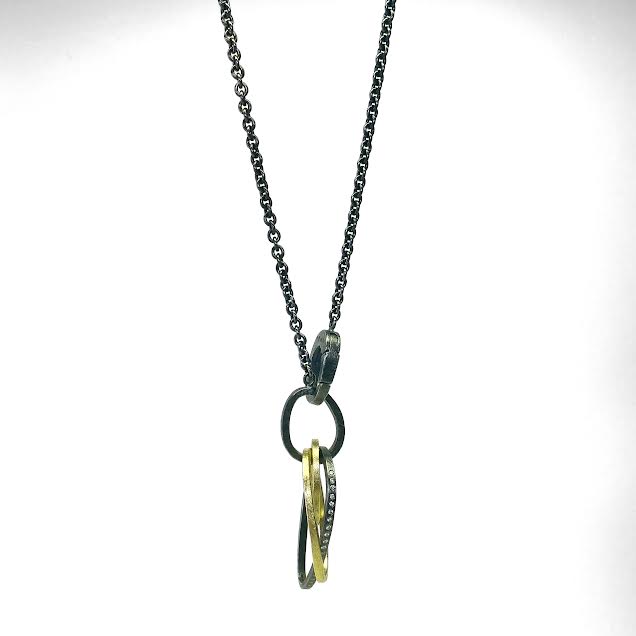 18 karat Yellow Gold, Oxidized Sterling Silver and Diamond Necklace
