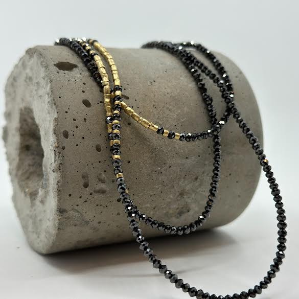 Black Diamond and 18 karat Yellow Gold Beaded Necklace