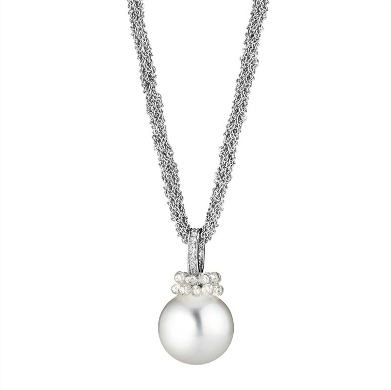 Pearl and Briolette Diamond Pendant Necklace