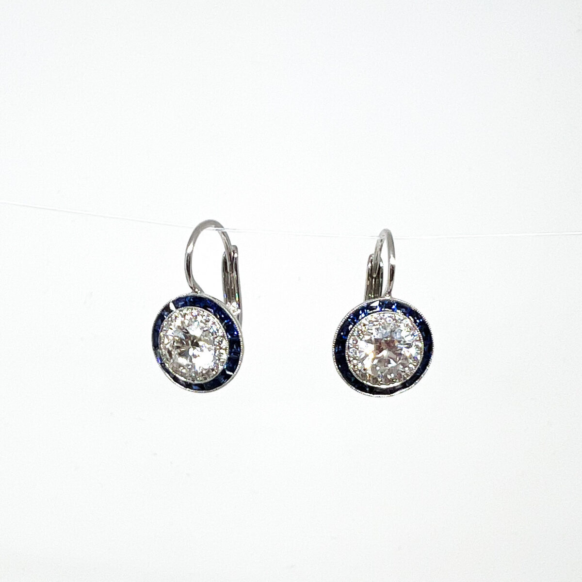 White Gold, Diamond and Sapphire Drop Earrings