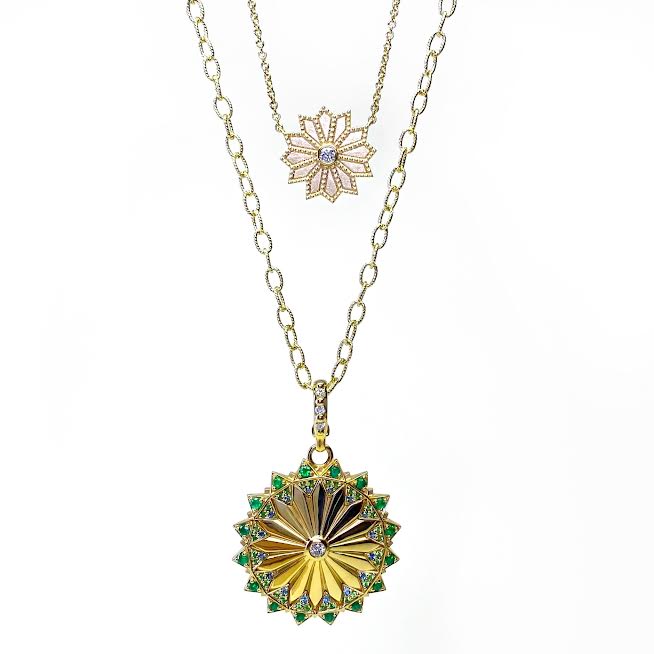 18 karat Yellow Gold and Diamond "Mini Sacred Flower" Necklace