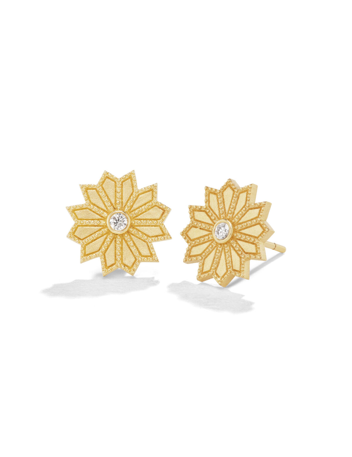 18 karat Yellow Gold and Diamond "Sacred Flower" Stud Earring