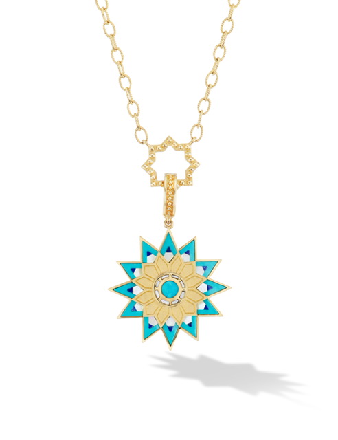 18 karat Yellow Gold, Turquoise, Lapis and Mother of Pearl Necklace