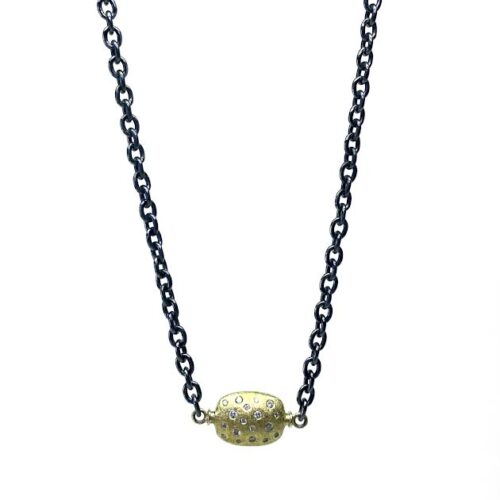 18 karat Yellow Gold, Oxidized Sterling Silver and Diamond Necklace Necklace