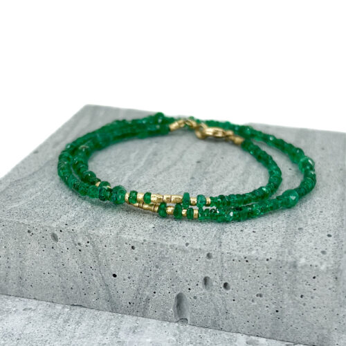 Yellow Gold and Emerald Beaded Wrap Bracelet