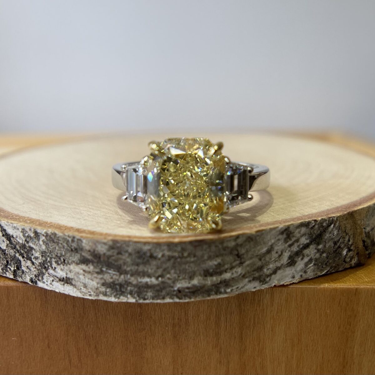 3.34CT Fancy Yellow 3-Stone Diamond Ring