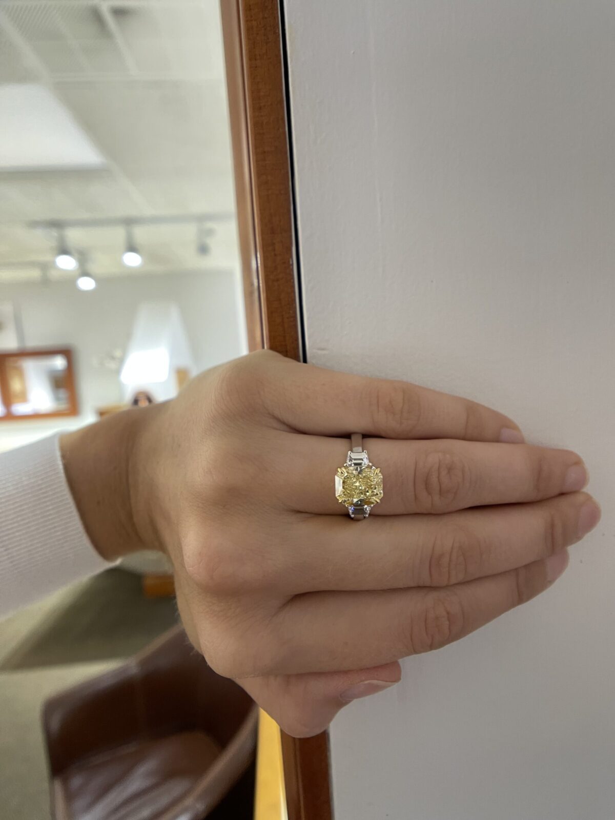 3.34CT Fancy Yellow 3-Stone Diamond Ring
