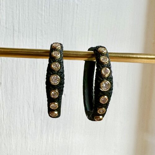 Yellow Gold Cobalt Chrome and Diamond Med Hoops