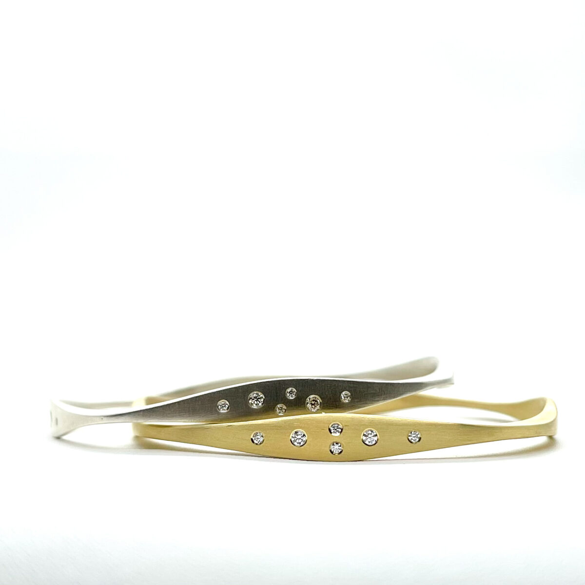 Four-Sided Sterling Silver and Diamond Bangle