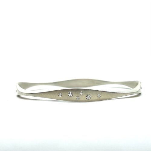Four-Sided Sterling Silver and Diamond Bangle