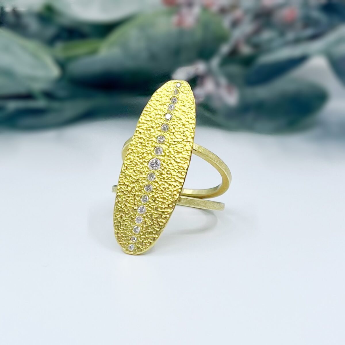 Yellow Gold and Diamond Oval Statement Ring