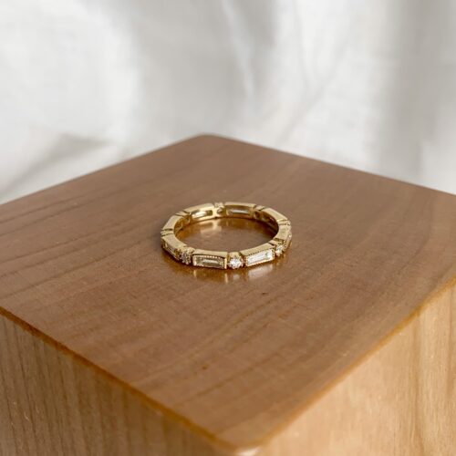 Yellow Gold Baguette and Round Band