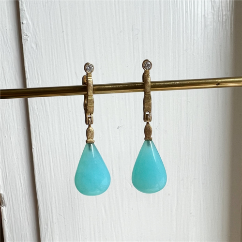 Yellow Gold and Blue Opal Sticks and Stones Earrings