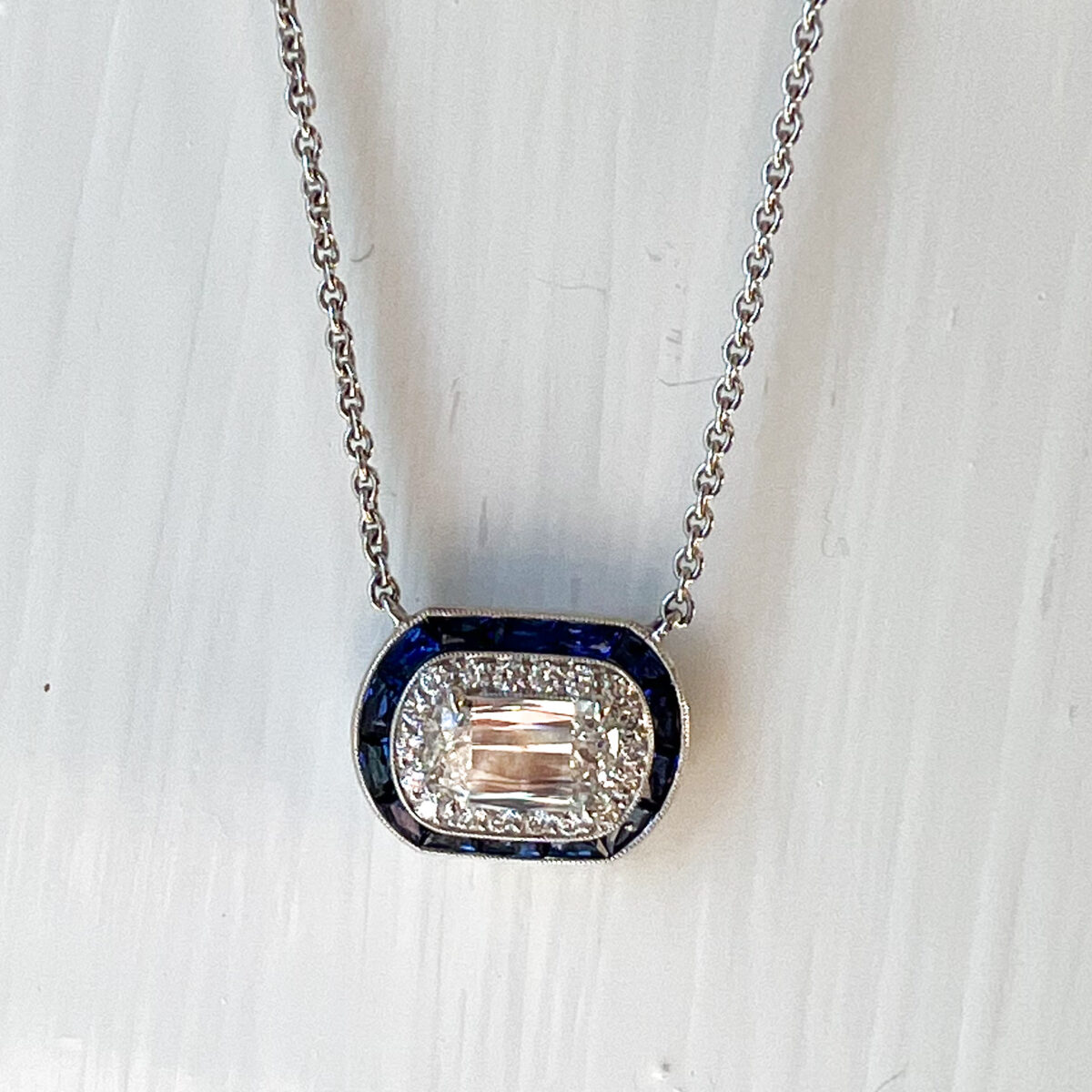 White Gold Sapphire and Diamond Pendant