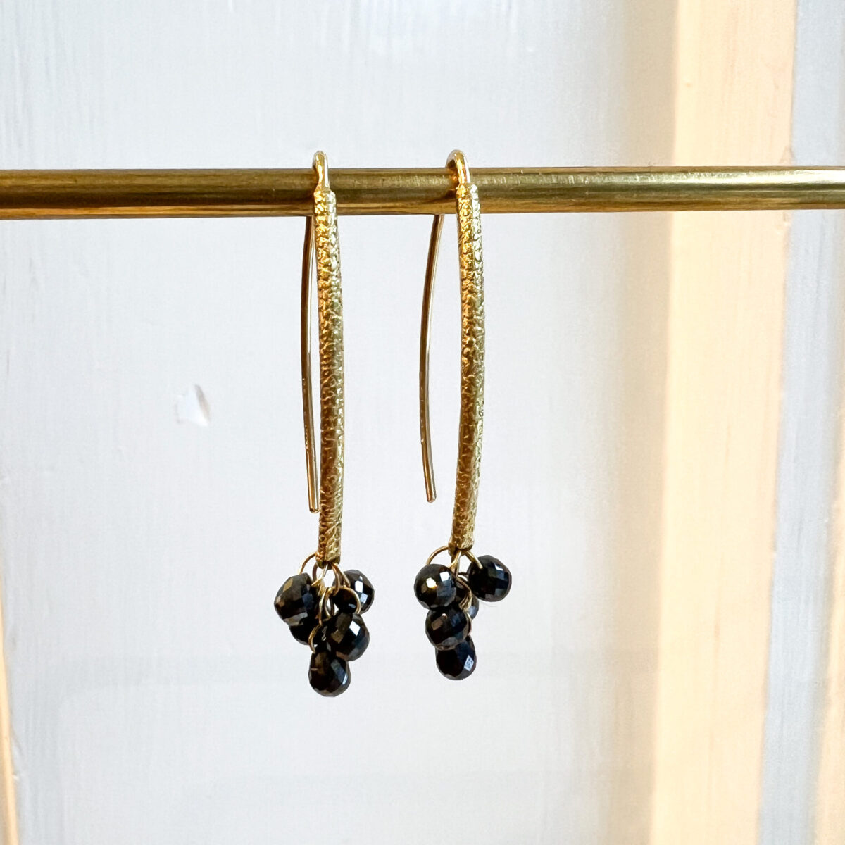 Yellow Gold and Black Diamond Cluster Earrings